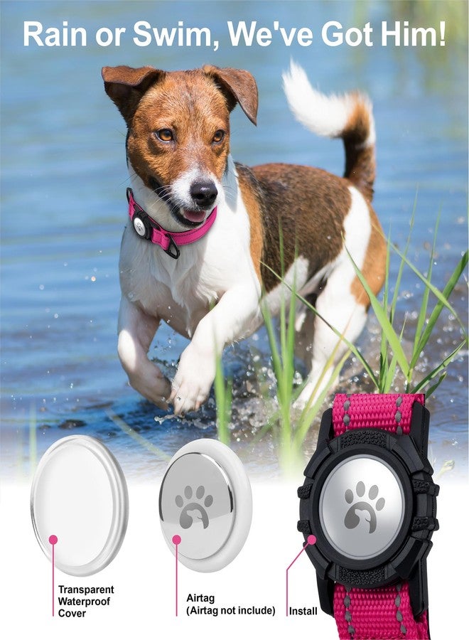 TagME Airtag Dog Collar,Waterproof Reflective Pet Collar with Airtag Holder,Soft Padded and Double D-Rings for Medium Dogs,Hot Pink - Image 5